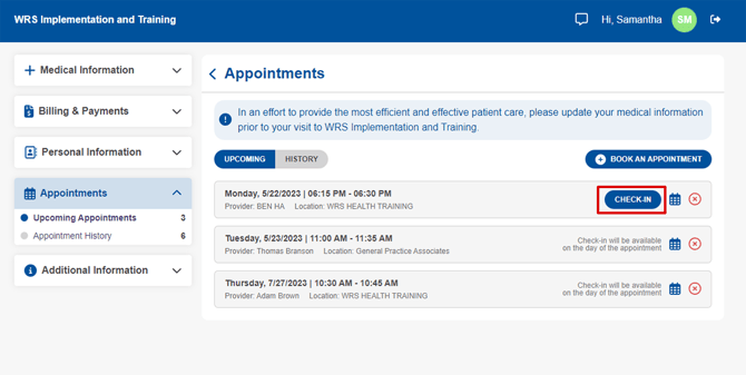 Appt in Patient Check-in Module