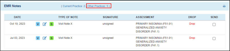 EMR Notes window