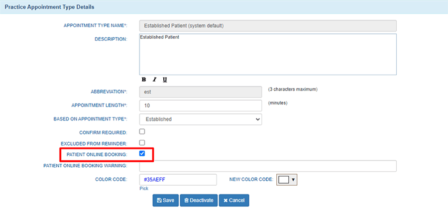 Established Patient Appointment Type