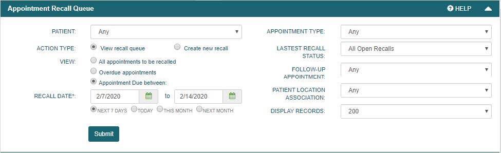 Appointment Recall Queue