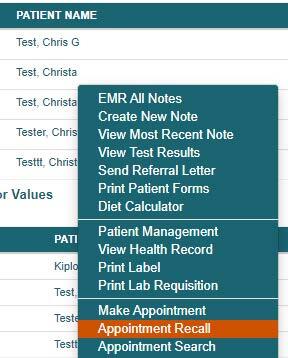 Search Patient Appointment Recall