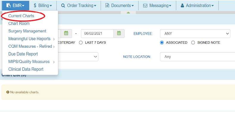 Current Chart Dropdown