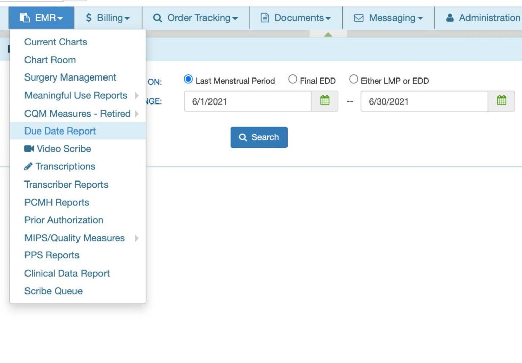 Due Date Report Dropdown
