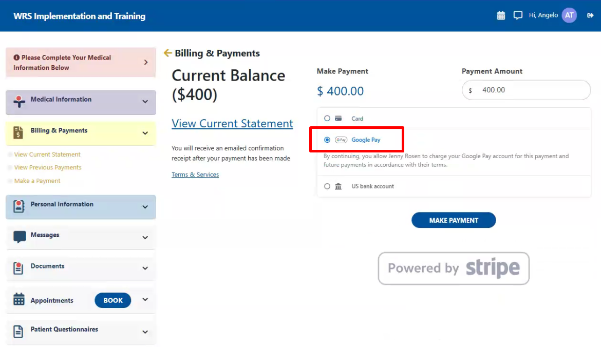 Select Google Pay as payment method