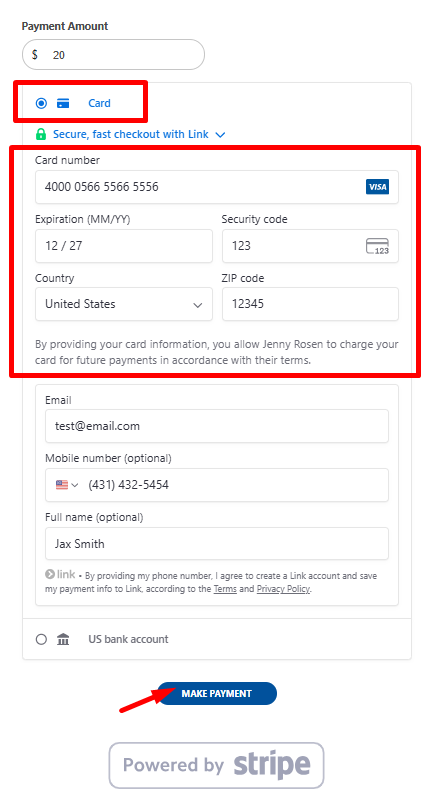 Payment confirmation screen