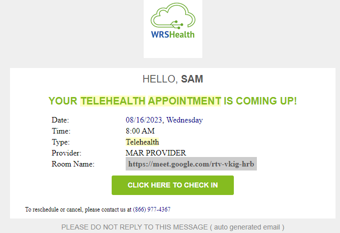 Create telehealth Appointment Email
