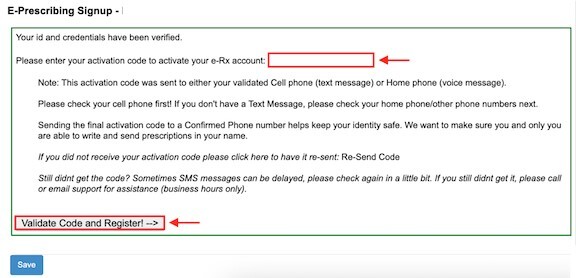 E-Prescribing Signup Validate Code