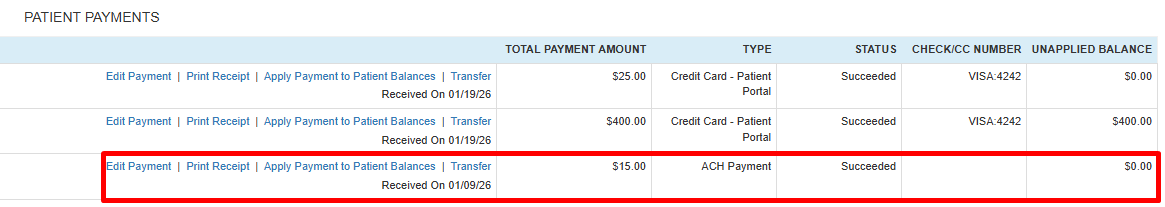 ACH payment confirmation