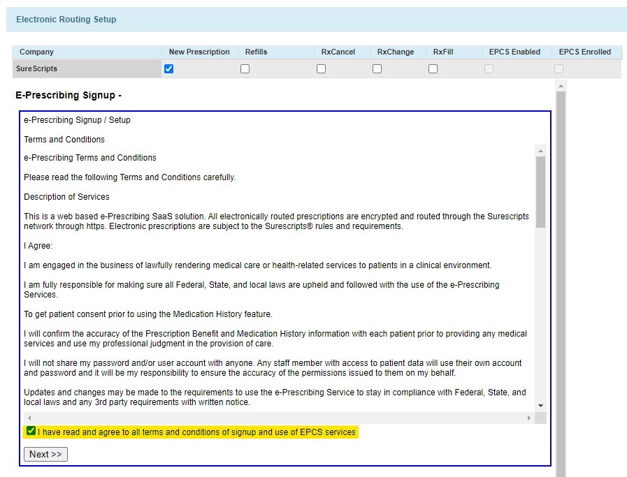 Electronic Routing Setup E-Prescribing Signup