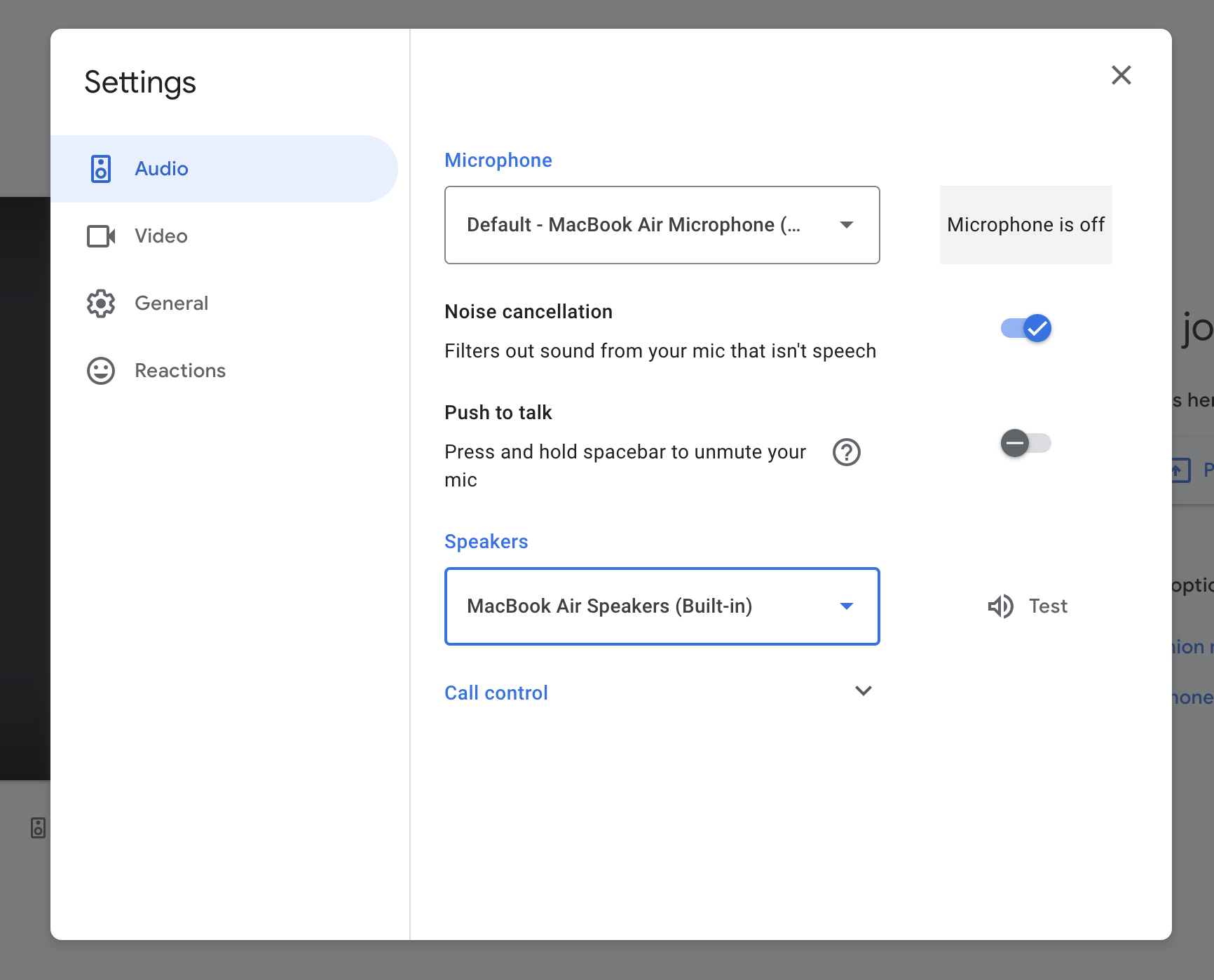 Google Meeting settings