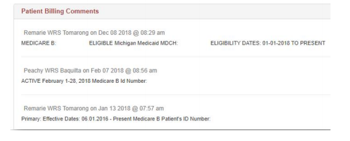 Patient billing comments