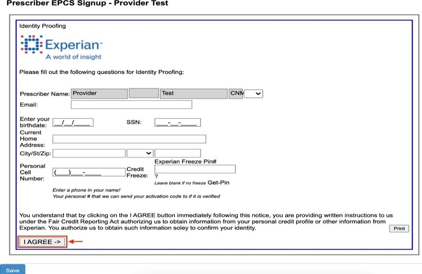 Prescriber EPCS Signup Provider Test