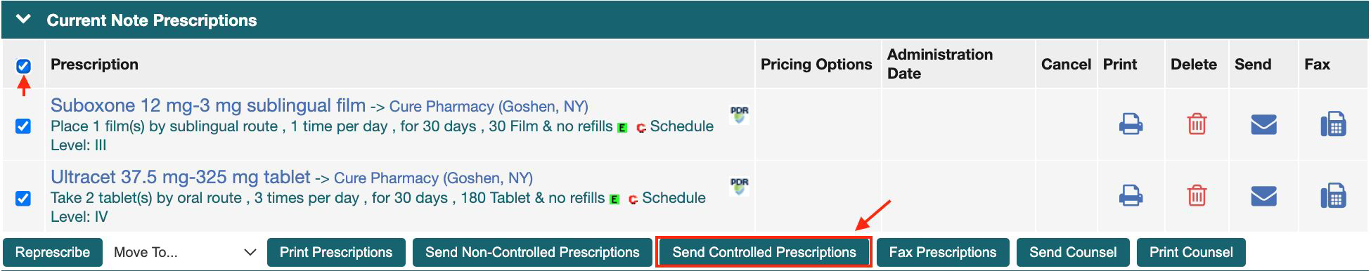 Send Controlled Prescription