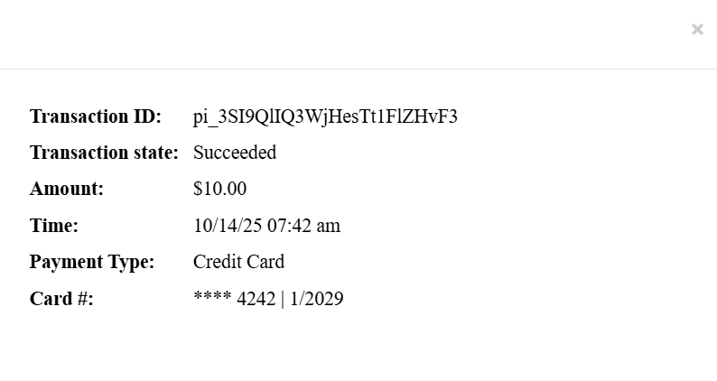 Payment Log transaction details